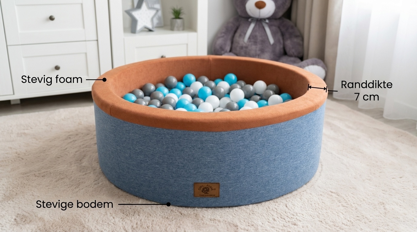 Ballenbak - stevige ballenbad - 90 x 30 cm - 200 ballen - wit, grijs, zwart en lichtblauw