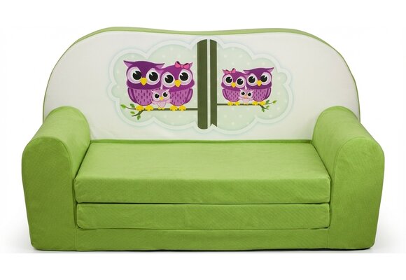 Kinder slaapbank - sofa - groen - logeermatras - 85 x 60 - uil