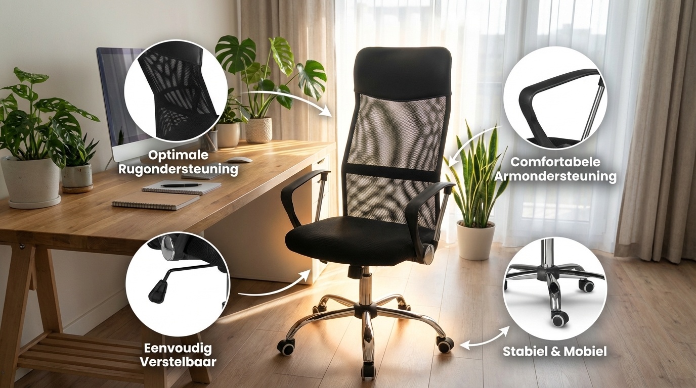 Bureaustoel zwart kunstleer ergonomisch verstelbaar