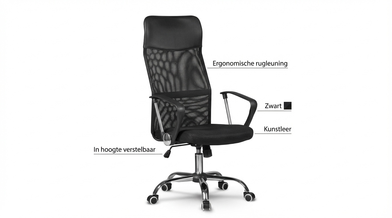 Bureaustoel zwart kunstleer ergonomisch verstelbaar