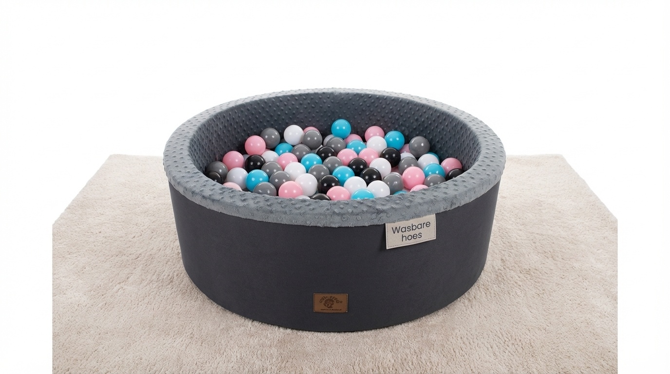 Ballenbak - stevige ballenbad - 90 x 30 cm - 200 ballen - wit,grijs, zwart, roze en blauw