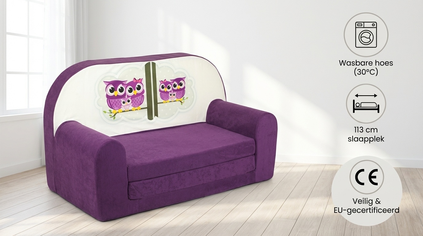 Kinder slaapbank - sofa - violet - logeermatras - 85 x 60 - uil