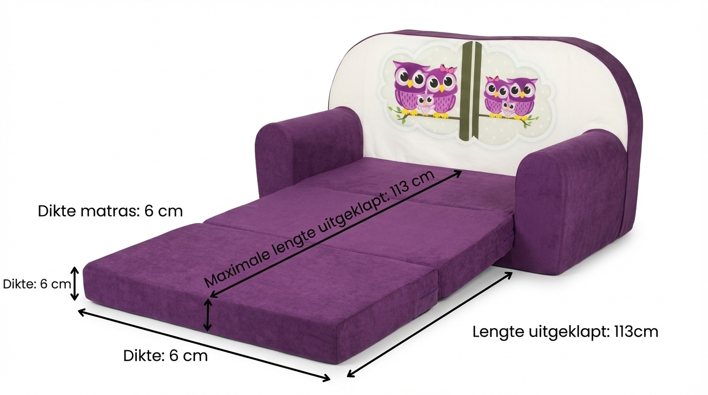 Kinder slaapbank - sofa - violet - logeermatras - 85 x 60 - uil