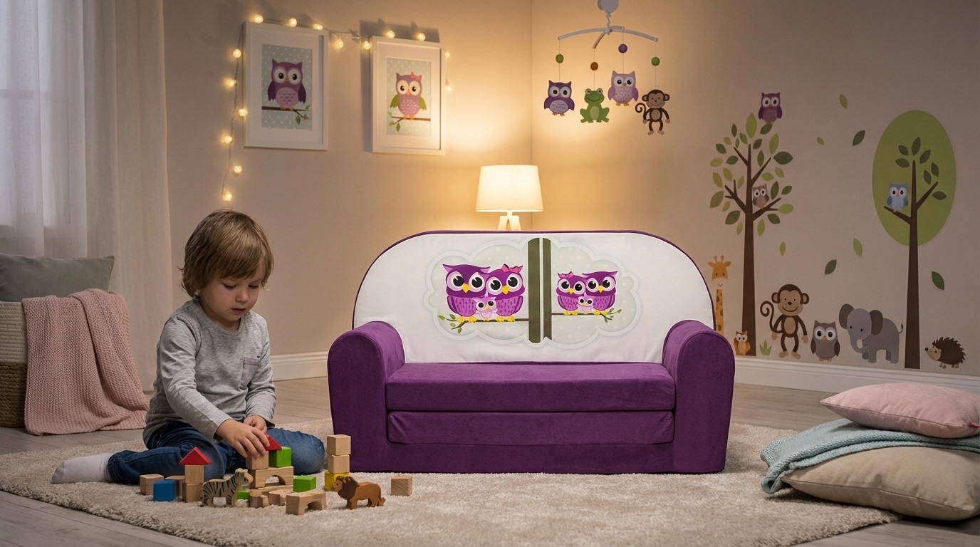 Kinder slaapbank - sofa - violet - logeermatras - 85 x 60 - uil