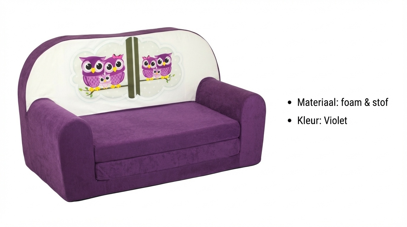 Kinder slaapbank - sofa - violet - logeermatras - 85 x 60 - uil