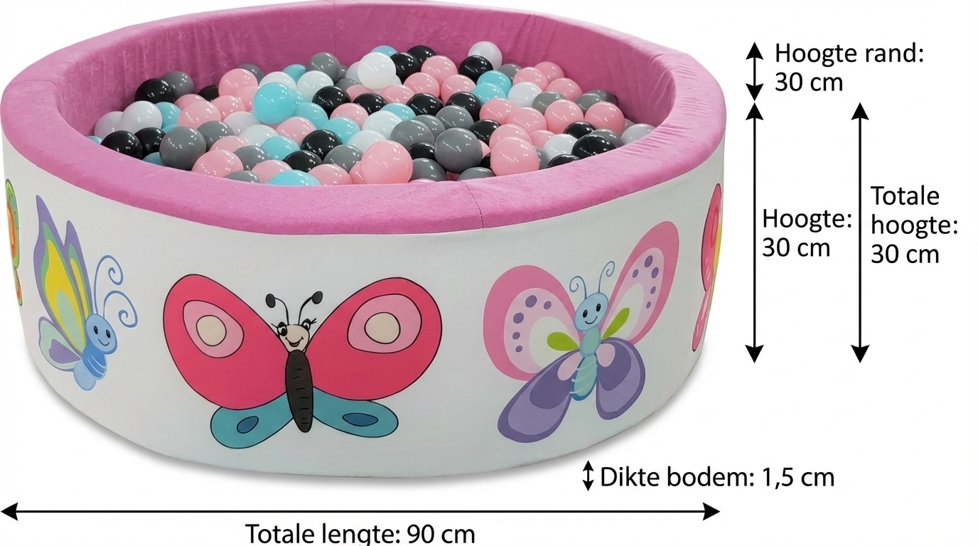 Ballenbak - 200 ballen - 90 x 30 cm - ballenbad - Vlinderpatroon