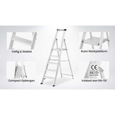 Huishoudtrap - 5 treden - aluminium - 3,06 m werkhoogte