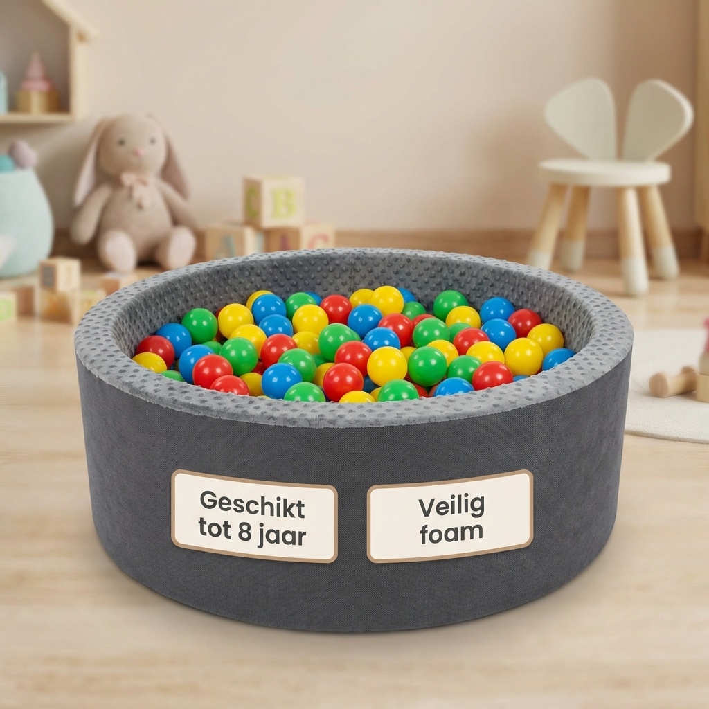 Ballenbad met 300 ballen - wasbare hoes - 90 x 30 cm - grafiet