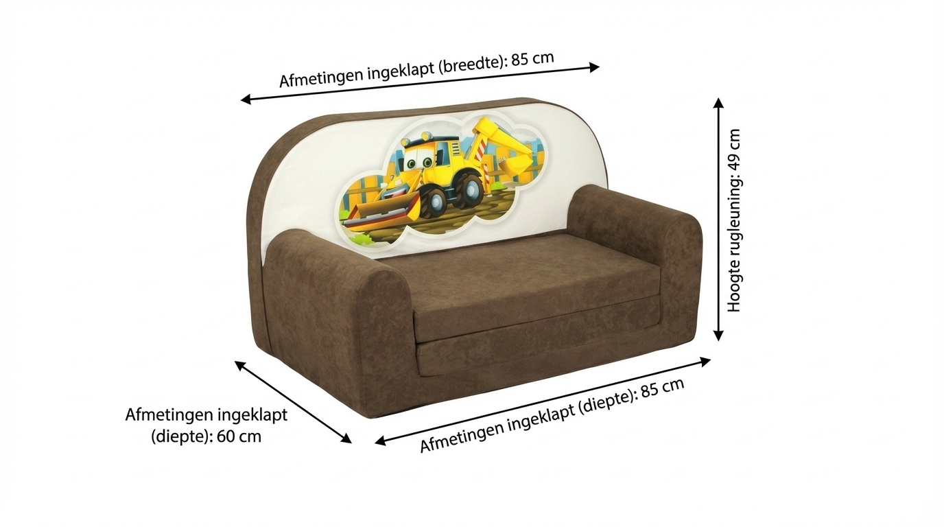Kinder slaapbank - sofa - bruin - logeermatras - 85 x 60 - graafmachine