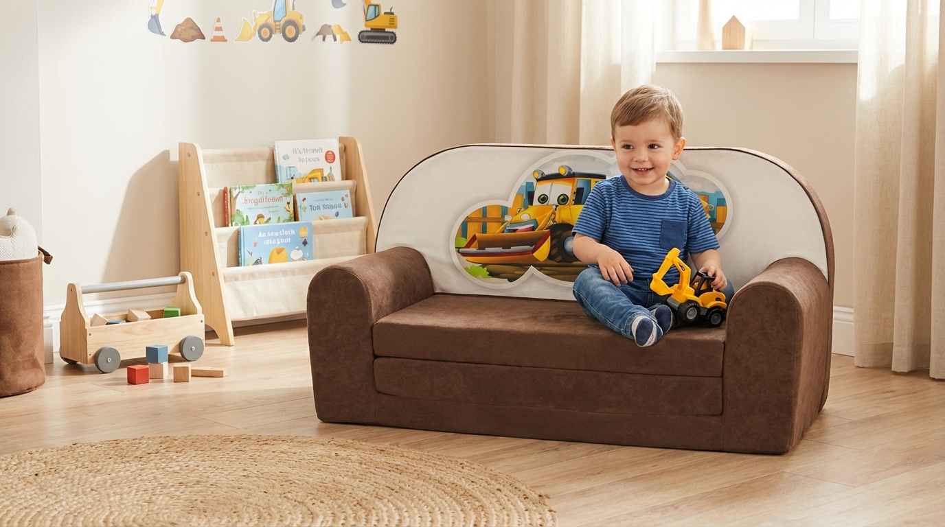 Kinder slaapbank - sofa - bruin - logeermatras - 85 x 60 - graafmachine