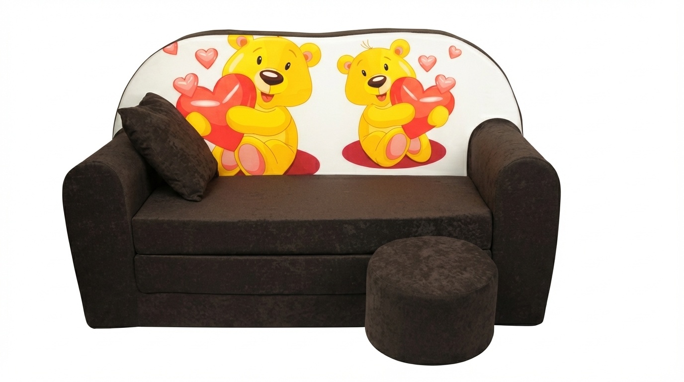 Kinder slaapbank set - logeermatras - sofa - 170 x 100 x 8 - slaapbank - bruin - beertjes