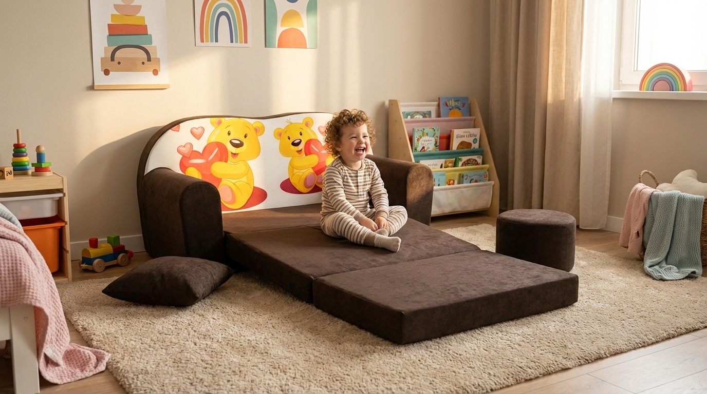 Kinder slaapbank set - logeermatras - sofa - 170 x 100 x 8 - slaapbank - bruin - beertjes