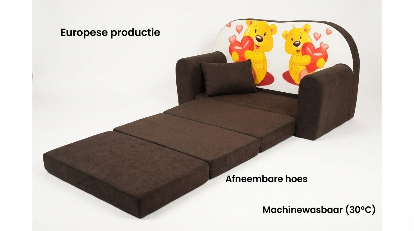 Kinder slaapbank set - logeermatras - sofa - 170 x 100 x 8 - slaapbank - bruin - beertjes