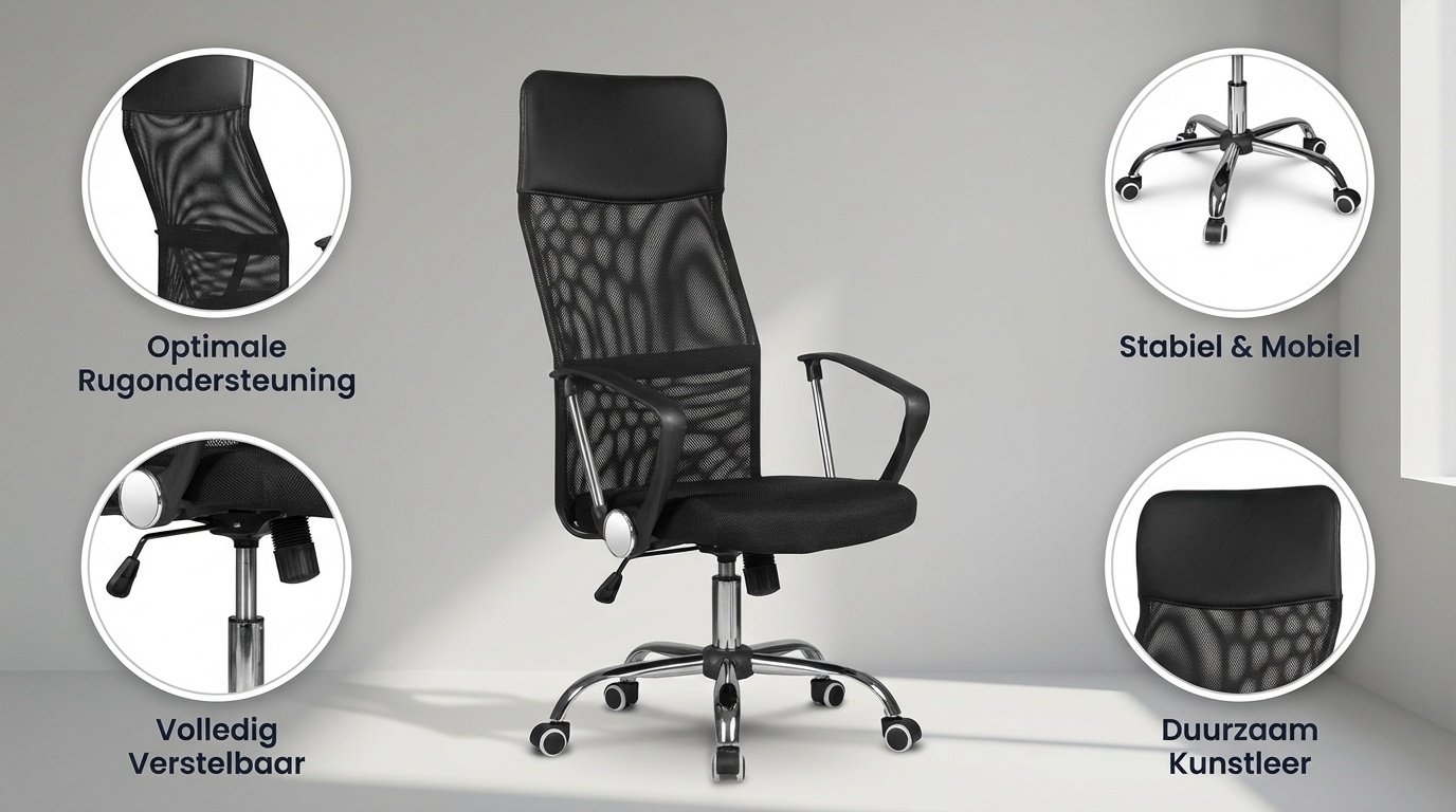 Bureaustoel verstelbaar zwart kunstleer ergonomisch 45x49x110cm