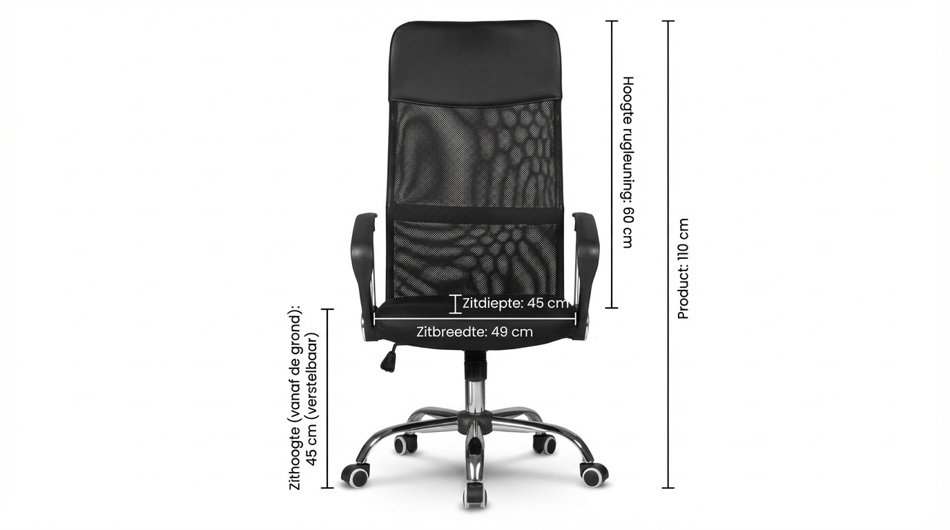 Bureaustoel verstelbaar zwart kunstleer ergonomisch 45x49x110cm