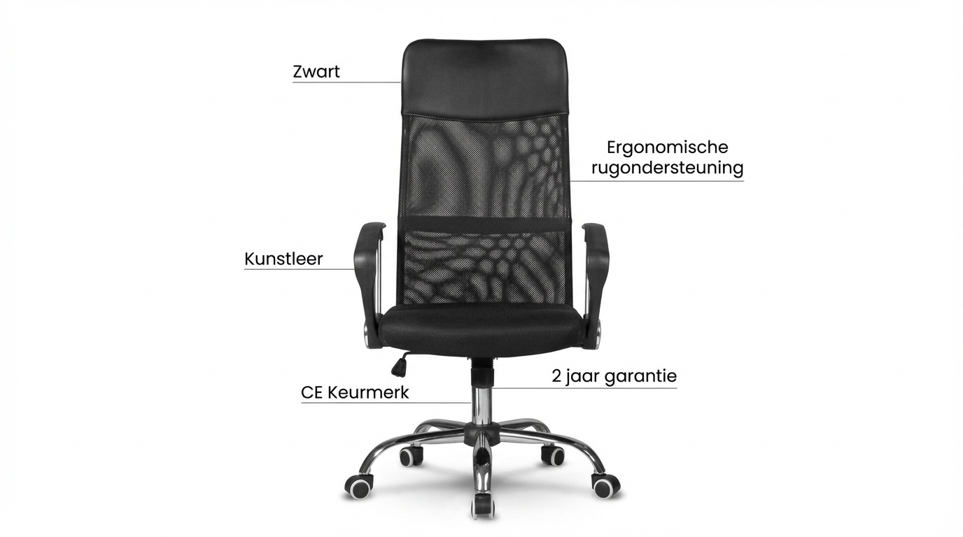 Bureaustoel verstelbaar zwart kunstleer ergonomisch 45x49x110cm
