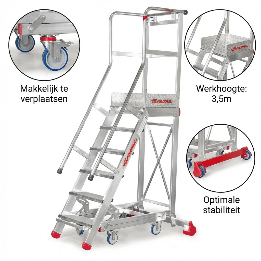 Bordestrap 7 treden - aluminium - 3,5 m werkhoogte - tot 150 kg