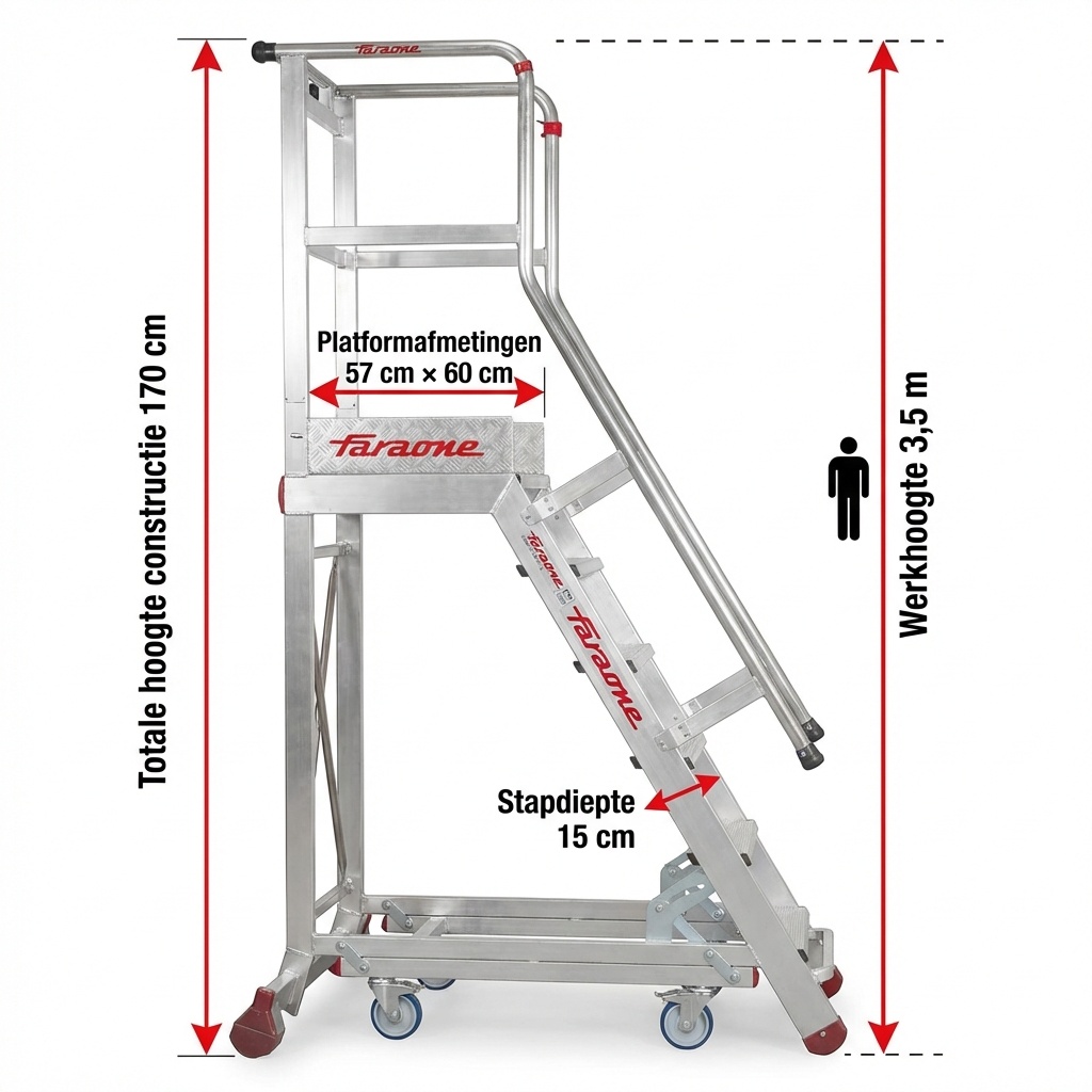 Bordestrap 7 treden - aluminium - 3,5 m werkhoogte - tot 150 kg