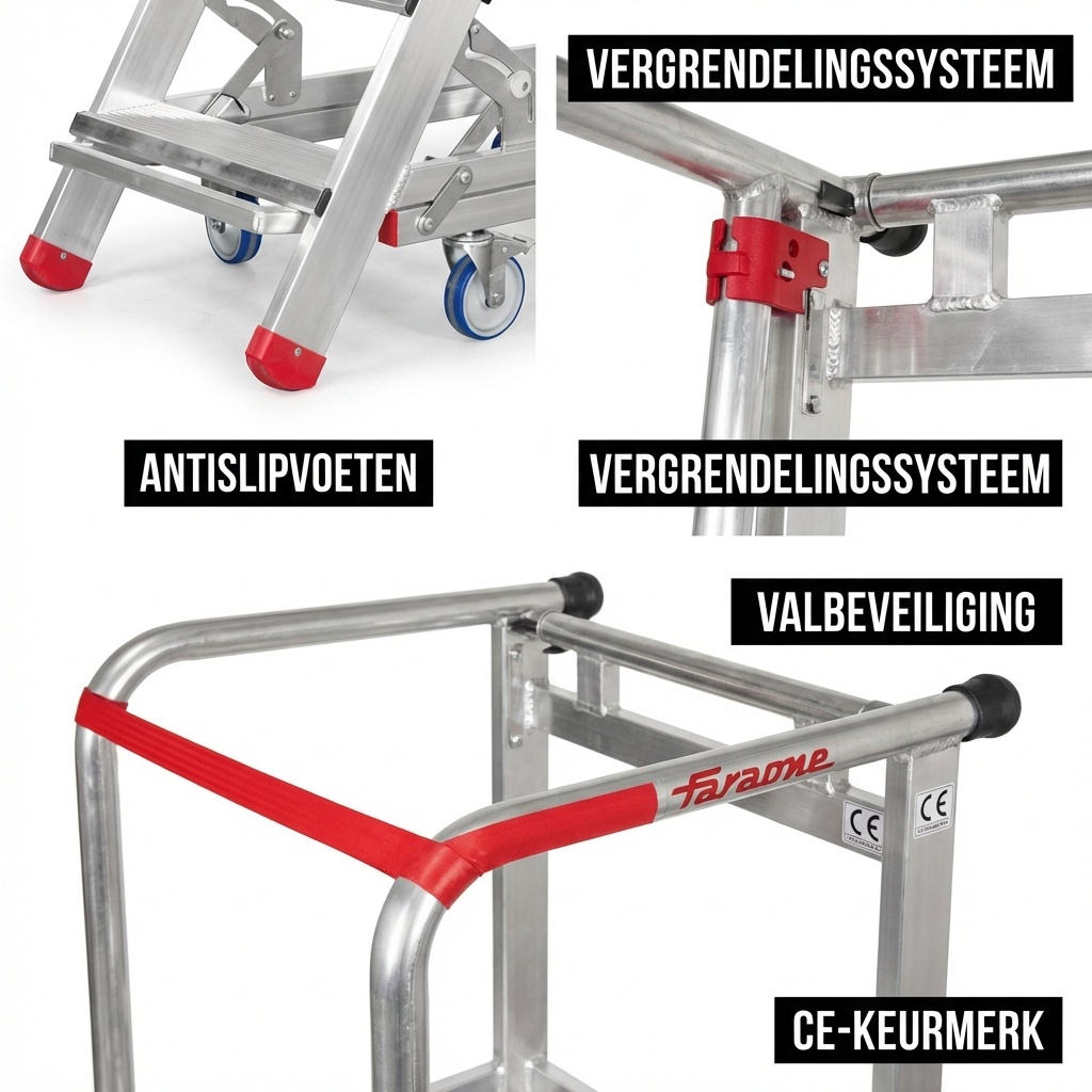 Bordestrap 7 treden - aluminium - 3,5 m werkhoogte - tot 150 kg