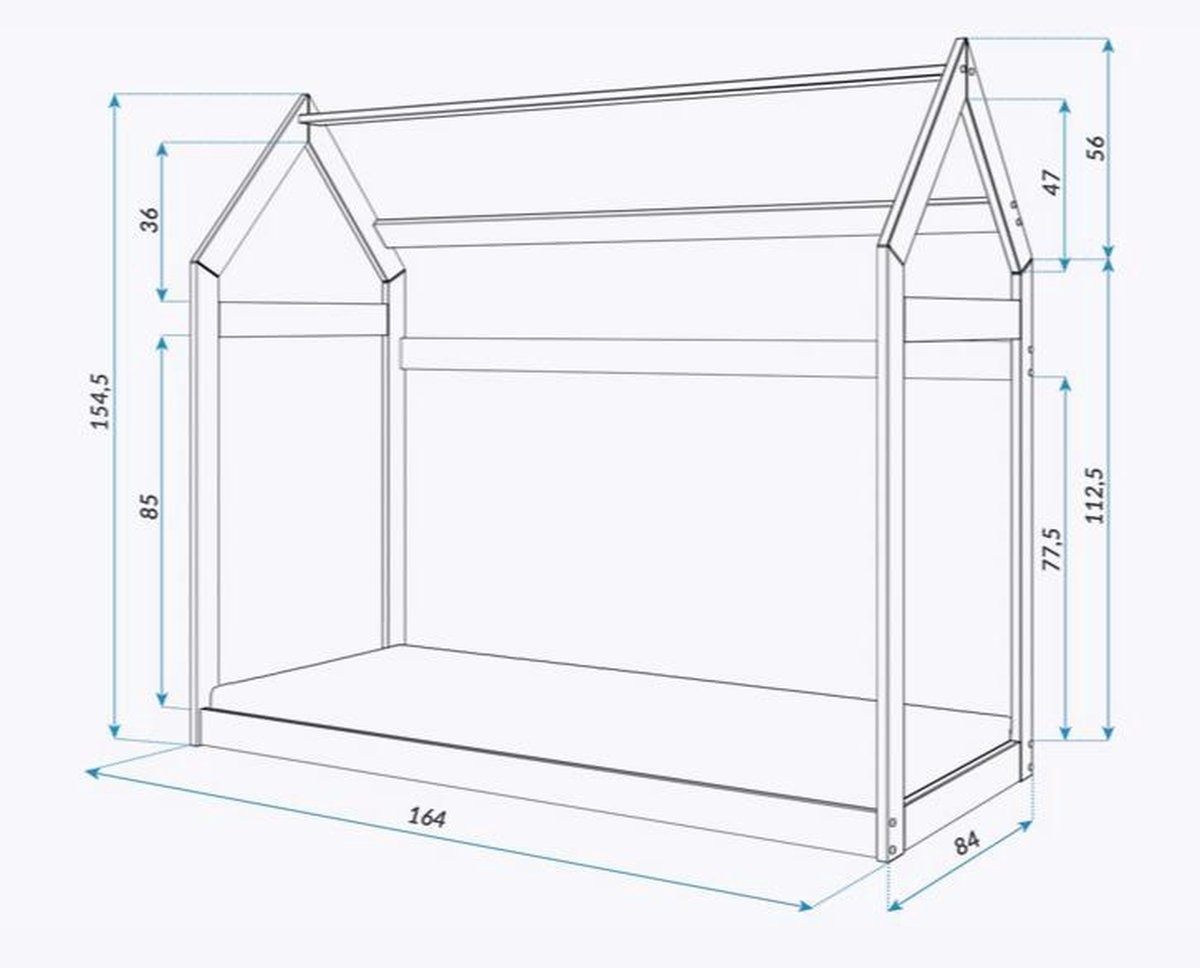 Houten bed - Huisbed - Huis bed - kinderbed - 160x80 - Grijs