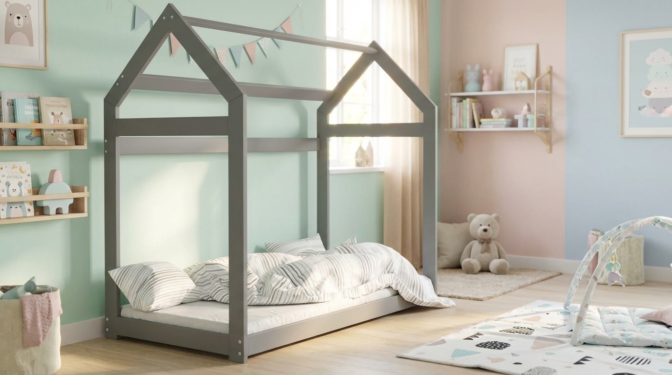 Houten bed - Huisbed - Huis bed - kinderbed - 160x80 - Grijs