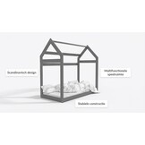 Houten bed - Huisbed - Huis bed - kinderbed - 160x80 - Grijs