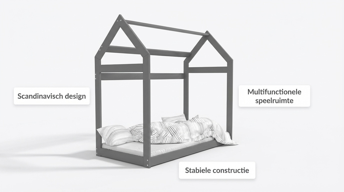 Houten bed - Huisbed - Huis bed - kinderbed - 160x80 - Grijs