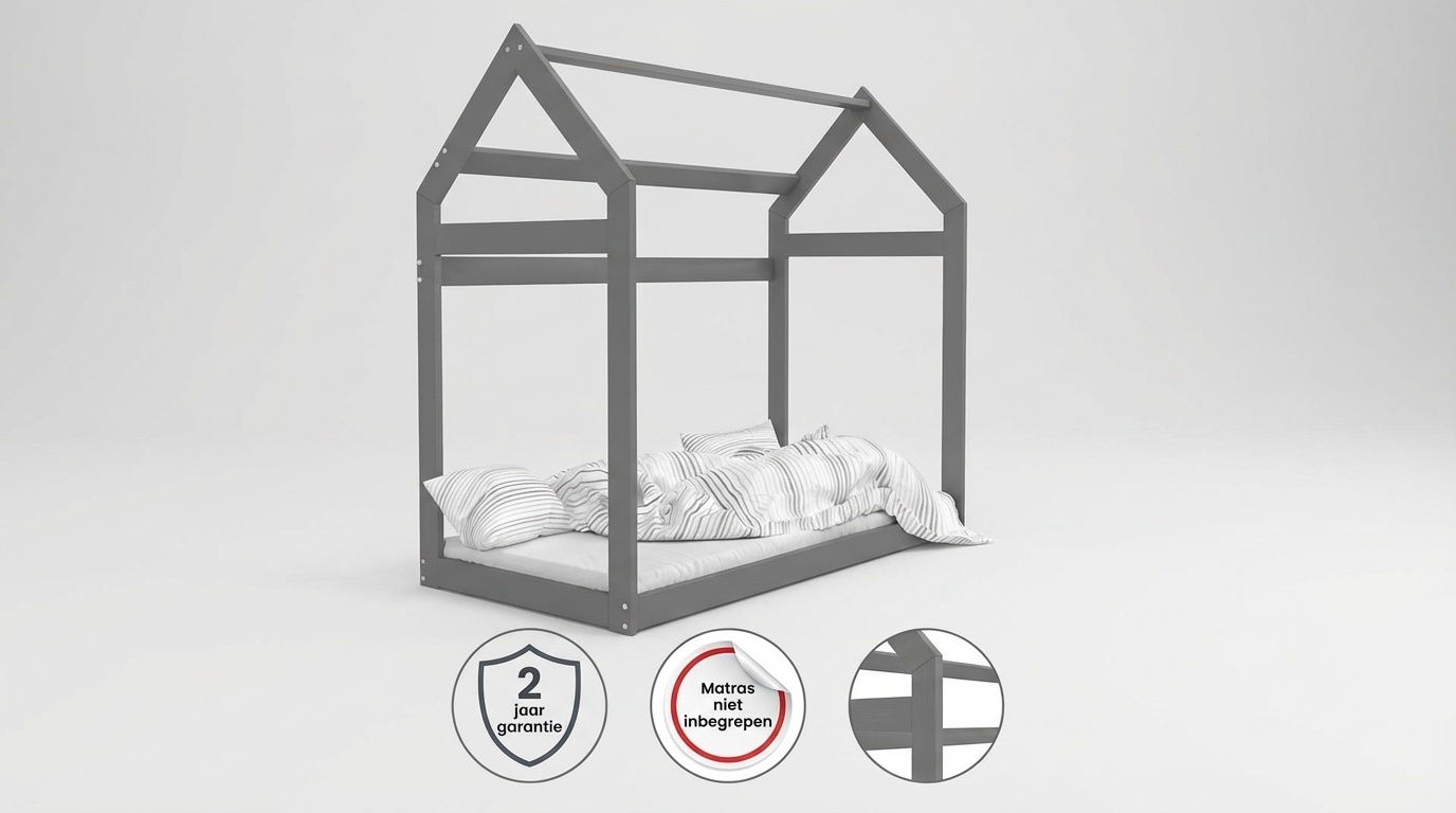 Houten bed - Huisbed - Huis bed - kinderbed - 160x80 - Grijs