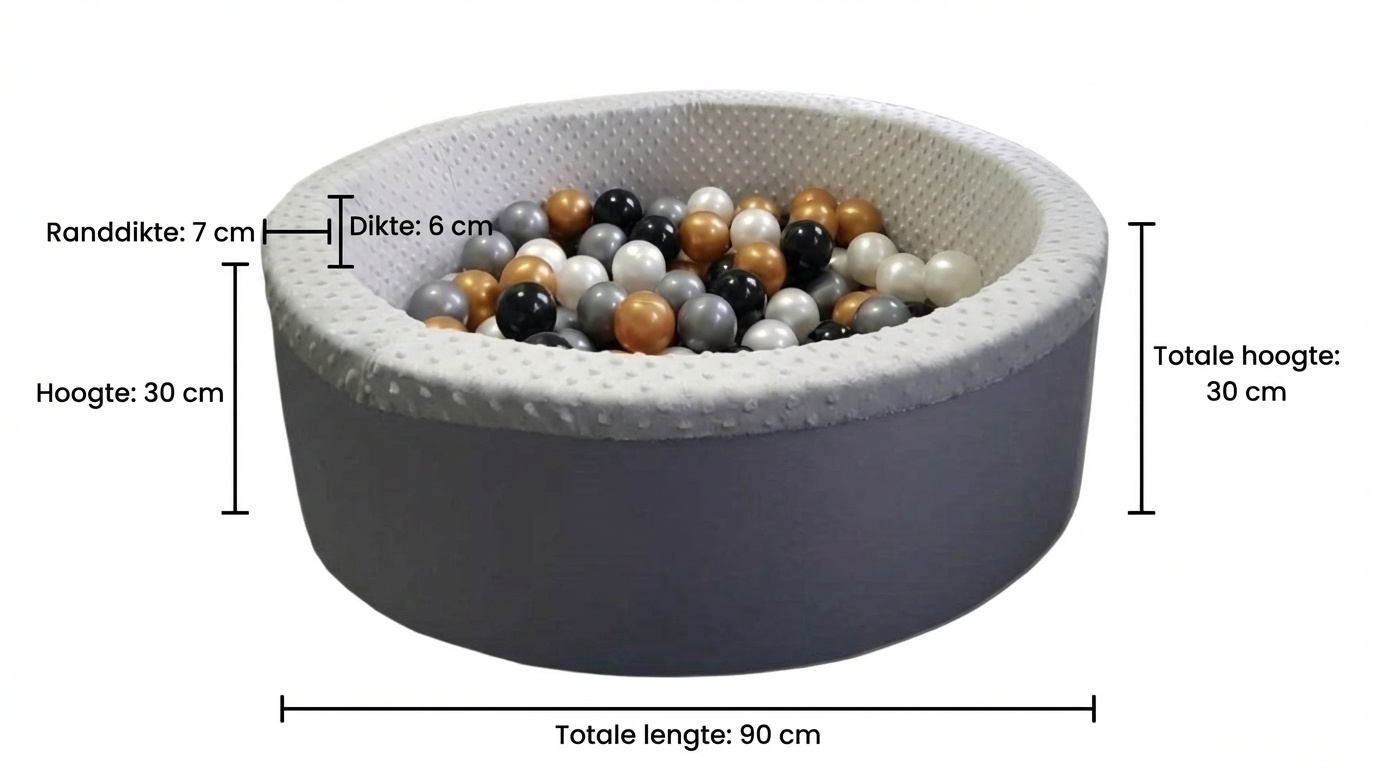 Ballenbad met 200 ballen - Wasbare hoes - 90x30 cm - Grijs / Wit