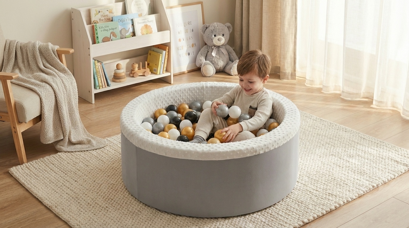 Ballenbad met 200 ballen - Wasbare hoes - 90x30 cm - Grijs / Wit