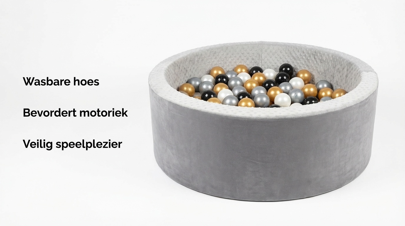 Ballenbad met 200 ballen - Wasbare hoes - 90x30 cm - Grijs / Wit