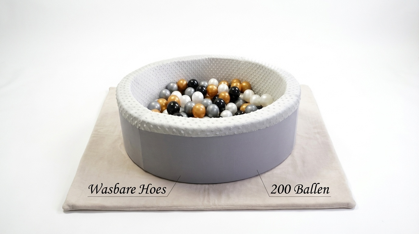 Ballenbad met 200 ballen - Wasbare hoes - 90x30 cm - Grijs / Wit