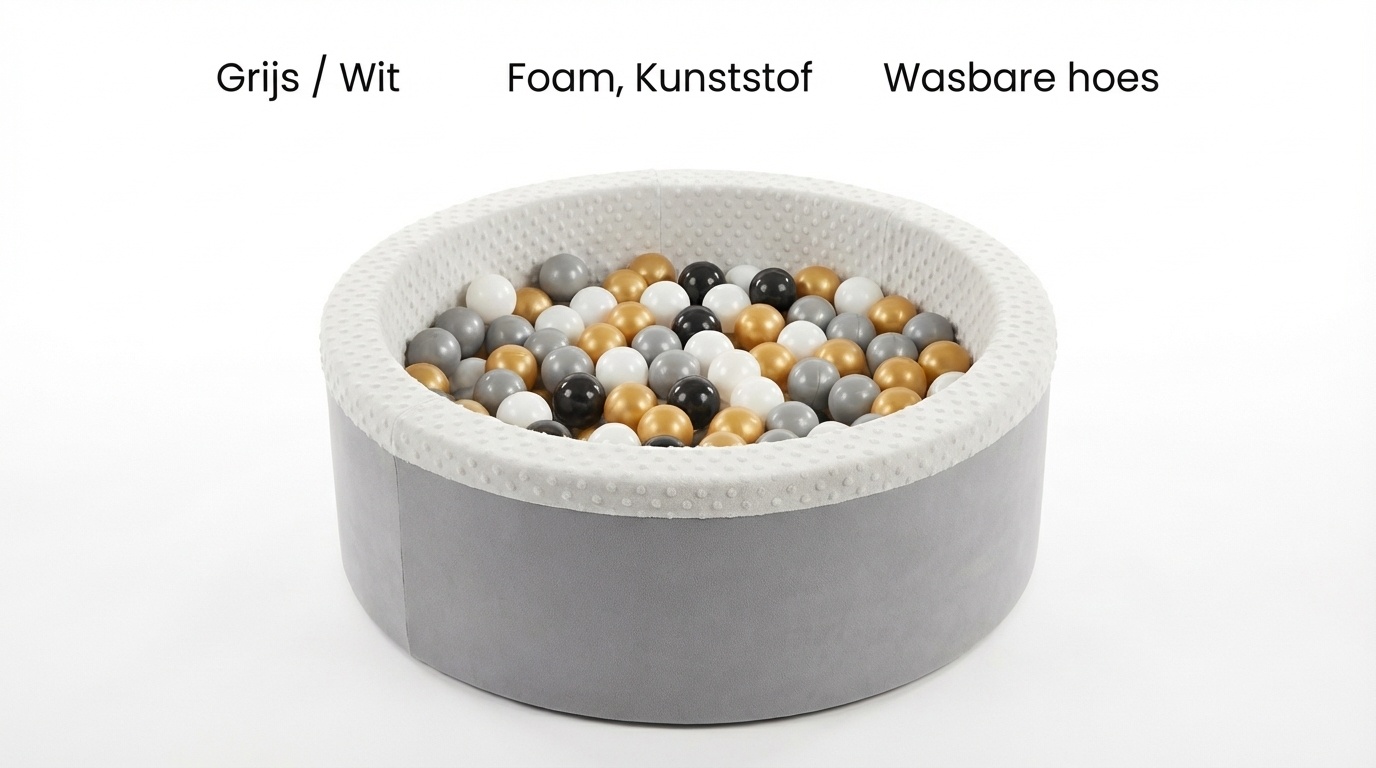 Ballenbad met 200 ballen - Wasbare hoes - 90x30 cm - Grijs / Wit