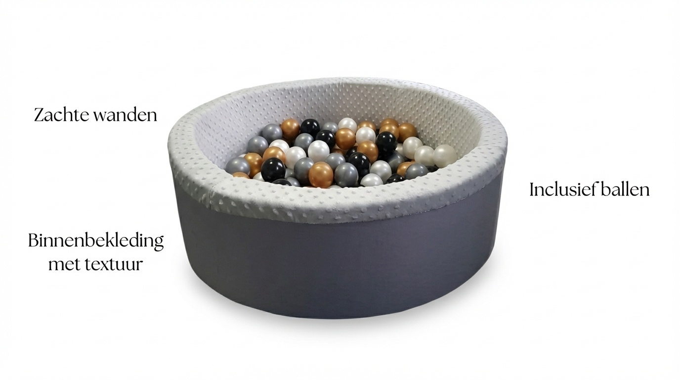 Ballenbad met 200 ballen - Wasbare hoes - 90x30 cm - Grijs / Wit