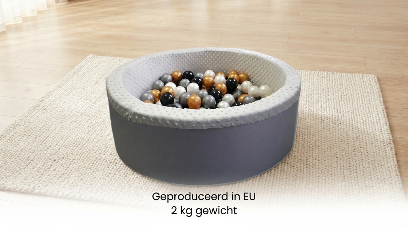 Ballenbad met 200 ballen - Wasbare hoes - 90x30 cm - Grijs / Wit