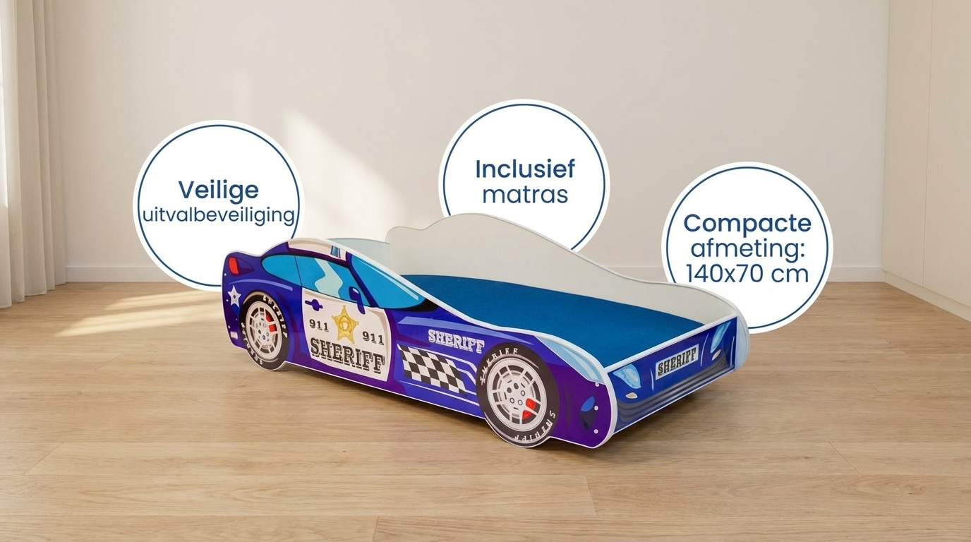Autobed - Kinderbed - 140x70cm - met matras - paarsblauw