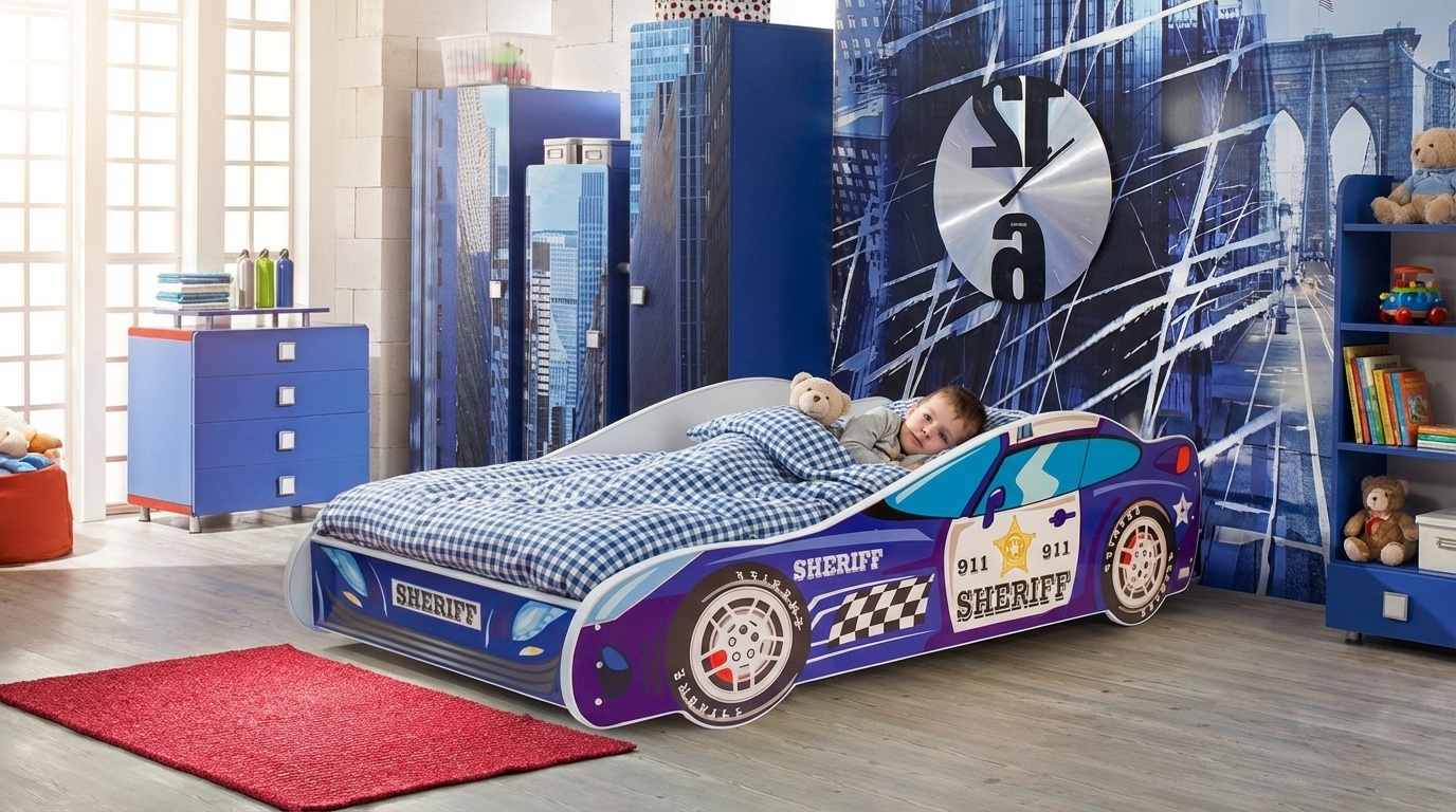 Autobed - Kinderbed - 140x70cm - met matras - paarsblauw