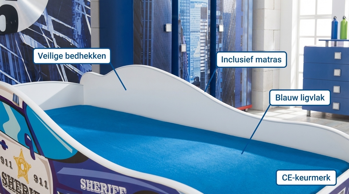 Autobed - Kinderbed - 140x70cm - met matras - paarsblauw