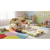 Kinder Slaapbank en logeerbed in één - 85cm x 60cm - Auto&amp;#x27;s beige