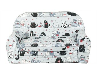 Kinder Slaapbank en logeerbed in één - 85cm x 60cm - Grijze poezen