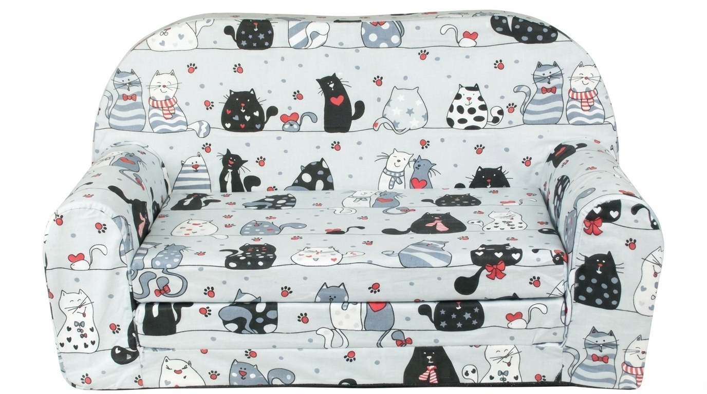 Kinder Slaapbank en logeerbed in één - 85cm x 60cm - Grijze poezen