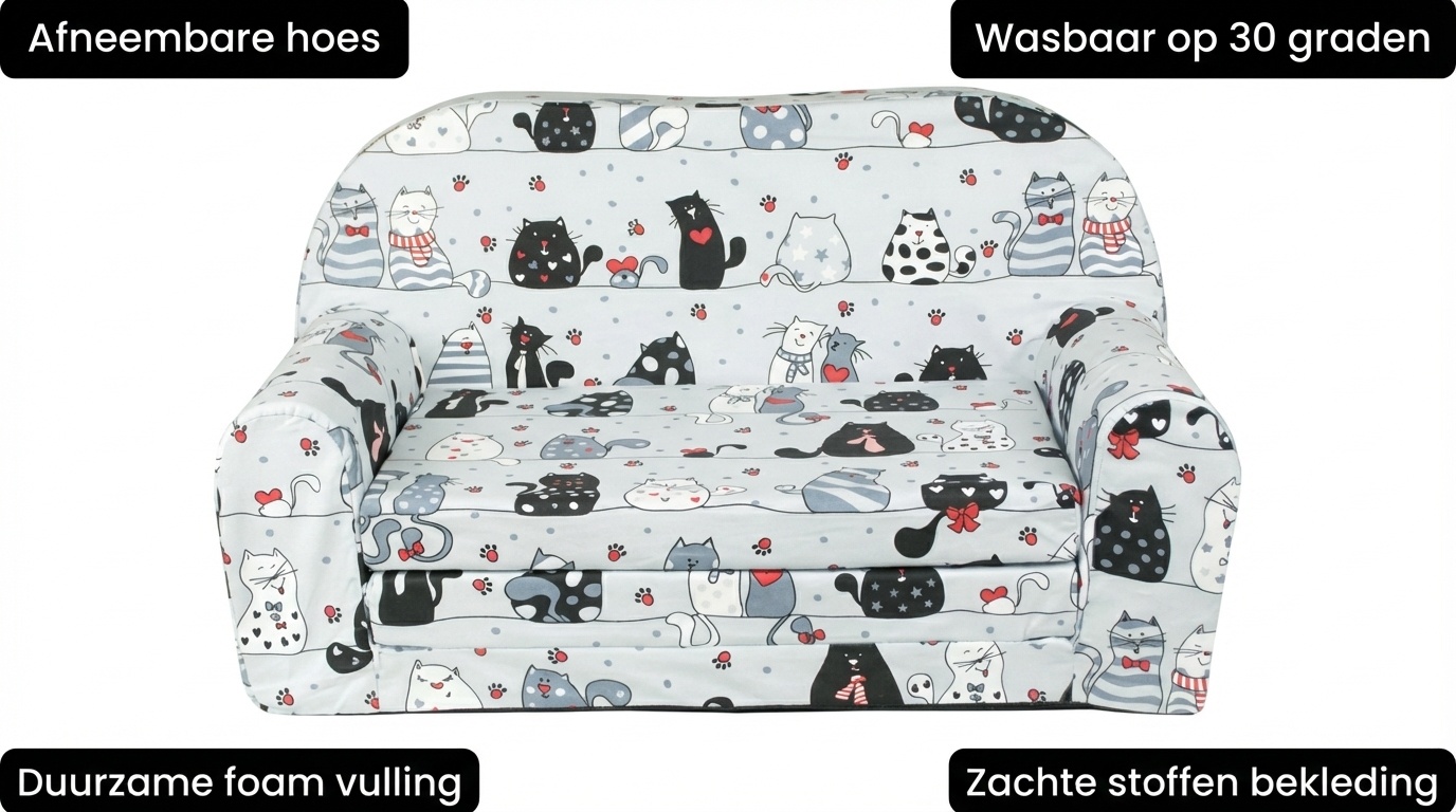 Kinder Slaapbank en logeerbed in één - 85cm x 60cm - Grijze poezen