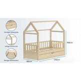 Huisje bed 80x160 cm grenen met lade | Kinderbed naturel