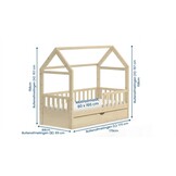 Huisje bed 80x160 cm grenen met lade | Kinderbed naturel