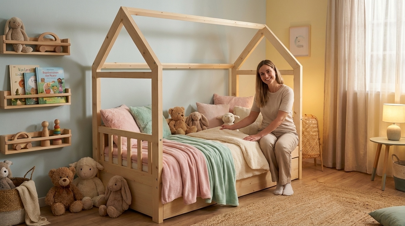 Huisje bed 80x160 cm grenen met lade | Kinderbed naturel