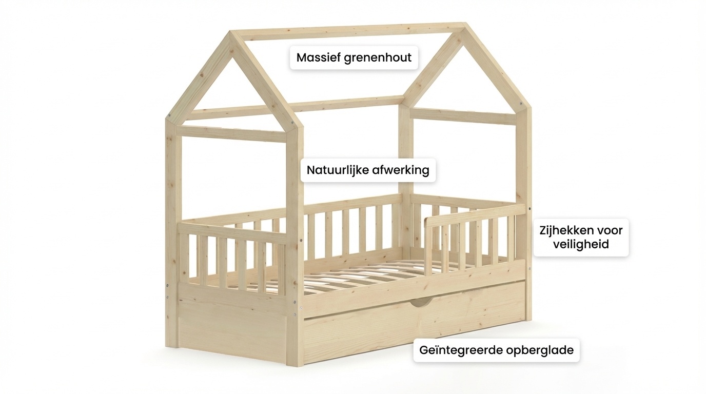 Huisje bed 80x160 cm grenen met lade | Kinderbed naturel