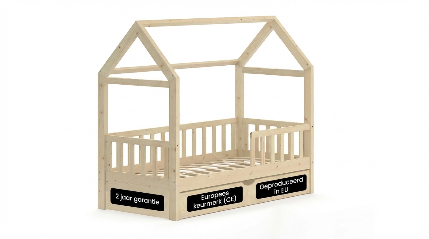 Huisje bed 80x160 cm grenen met lade | Kinderbed naturel