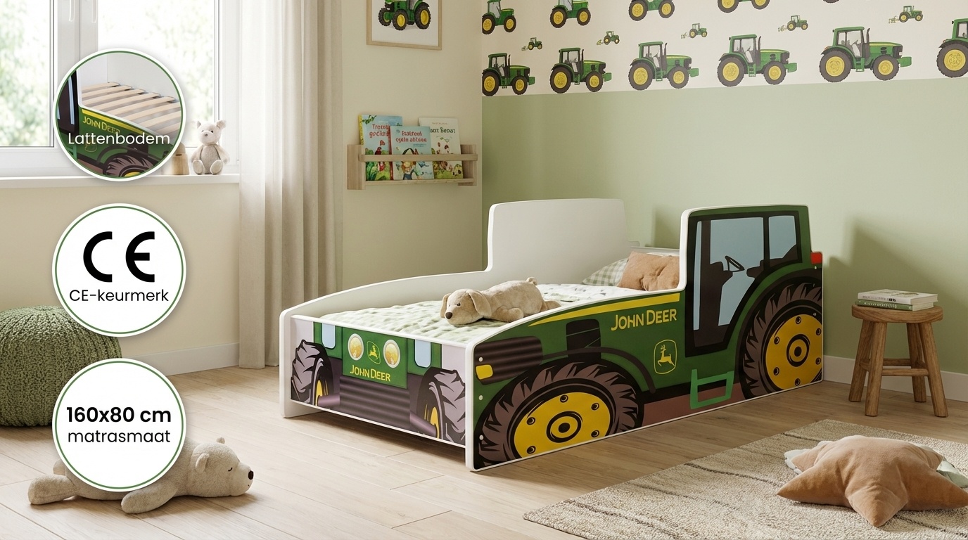 Tractor kinderbed - John Deer Groen - 140x70 cm