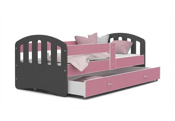 Kinderbed grijs roze | 140x80cm | Houten bed met lade