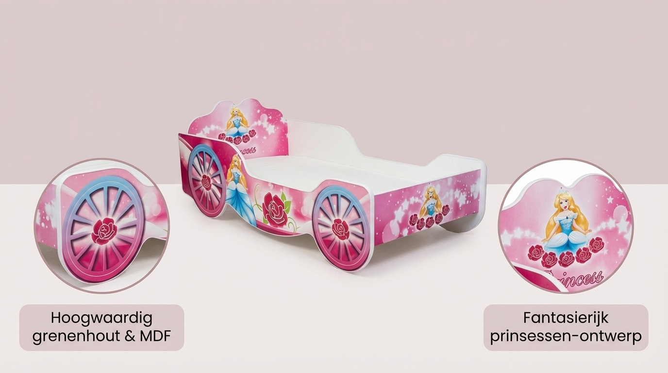 Prinsessen kinderbed koets – roze – 160x80 cm